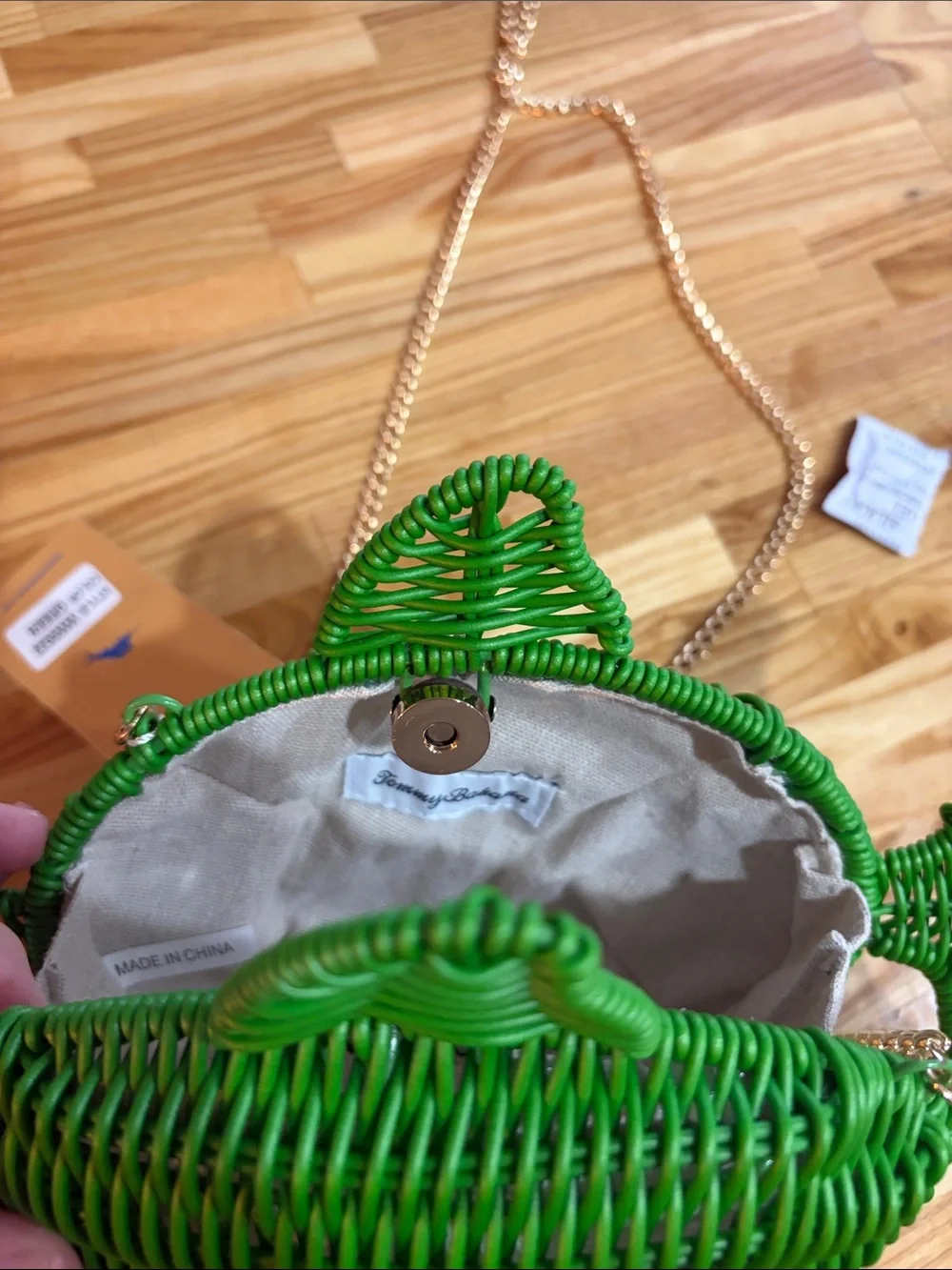 Tommy Bahama Green Wicker Fish Crossbody Purse